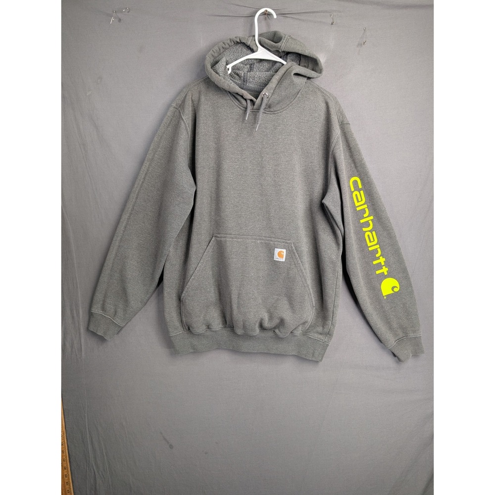 Carhartt Mens K288 Gray Neon Yellow Graphic Sleeve Logo Hoodie M Regular